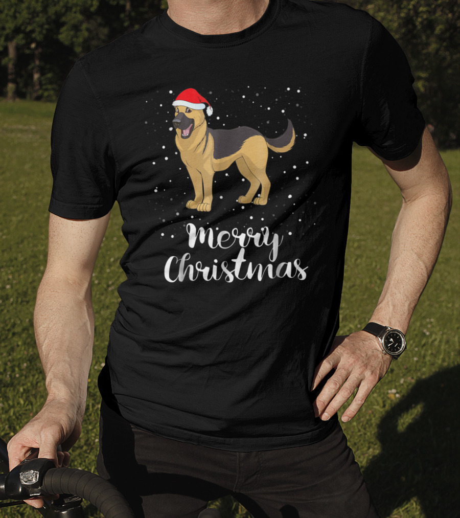 Merry Christmas German Shepherd Santa Hat Family Matching Xmas T-Shirt