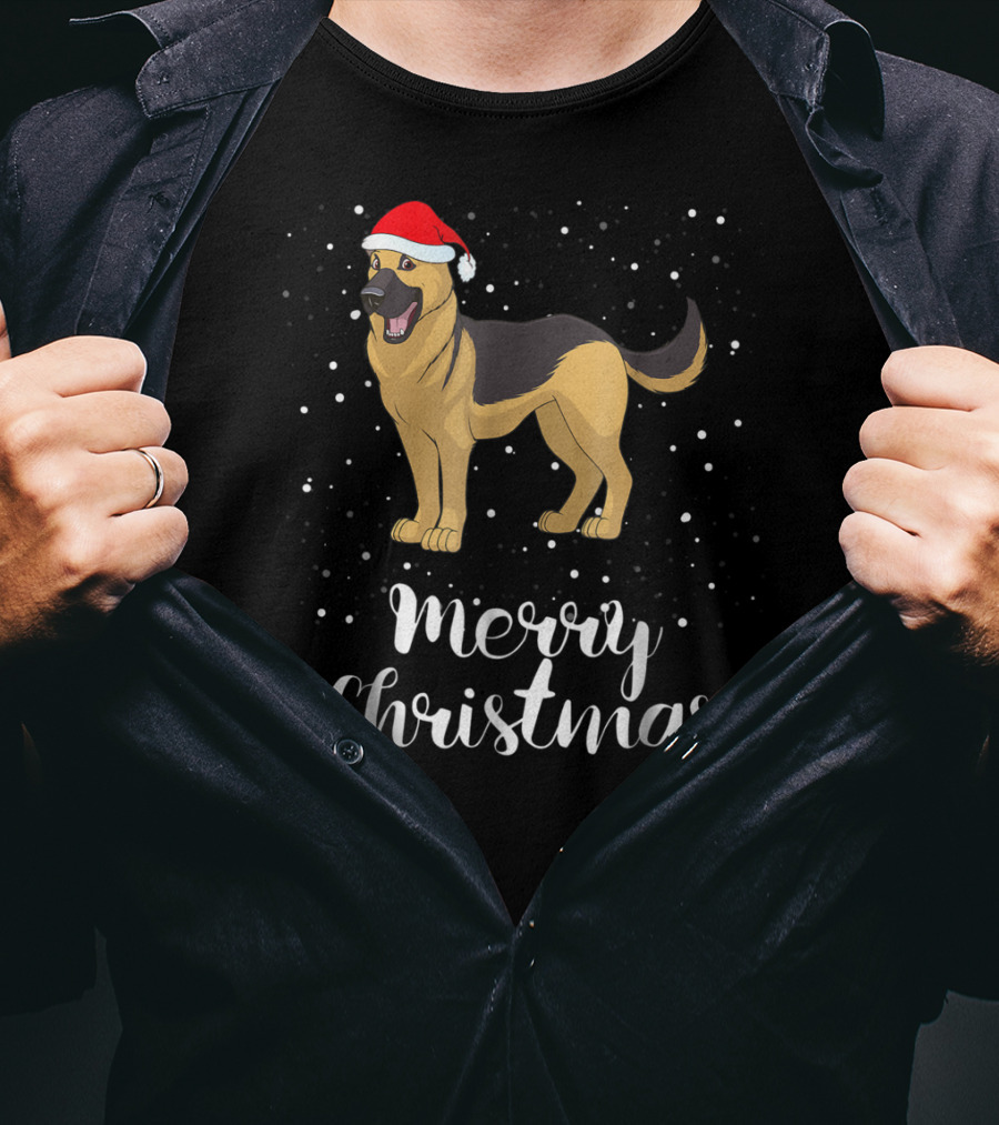 Merry Christmas German Shepherd Santa Hat Family Matching Xmas T-Shirt