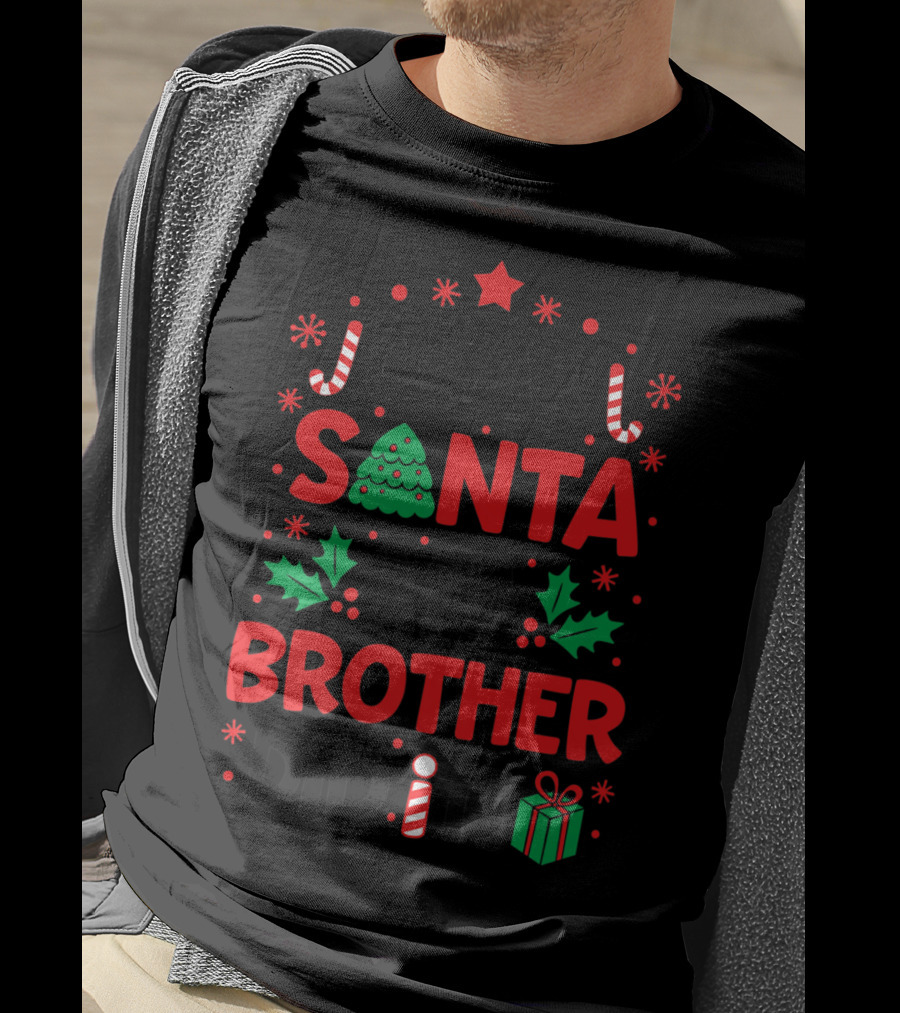 Dear Santa My Brother Did It Christmas Tree Candy Canes Holly Gift T-Shirt