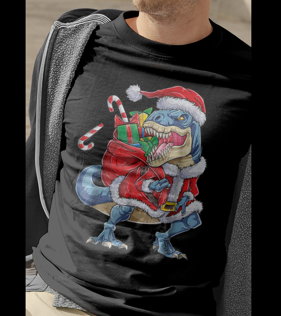 Santa Rex Dinosaur Christmas Boys Kids Xmas T-Shirt