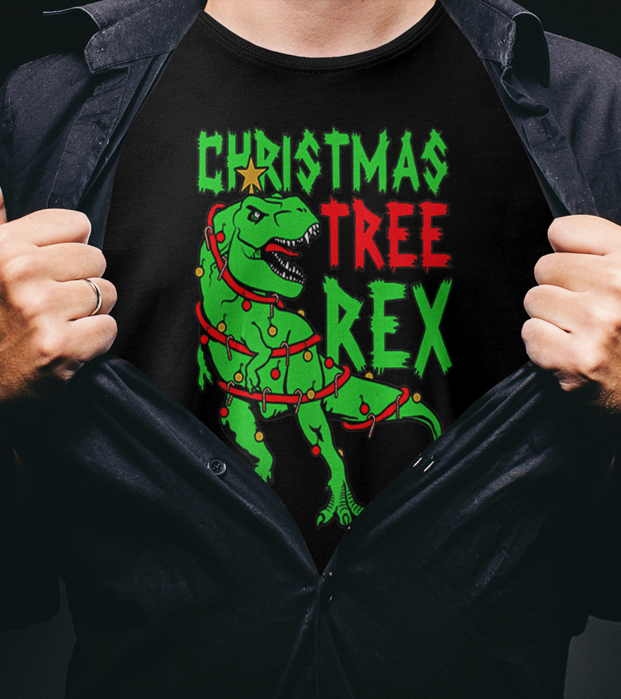 Christmas Tree Rex Dinosaur Boys T-Shirt