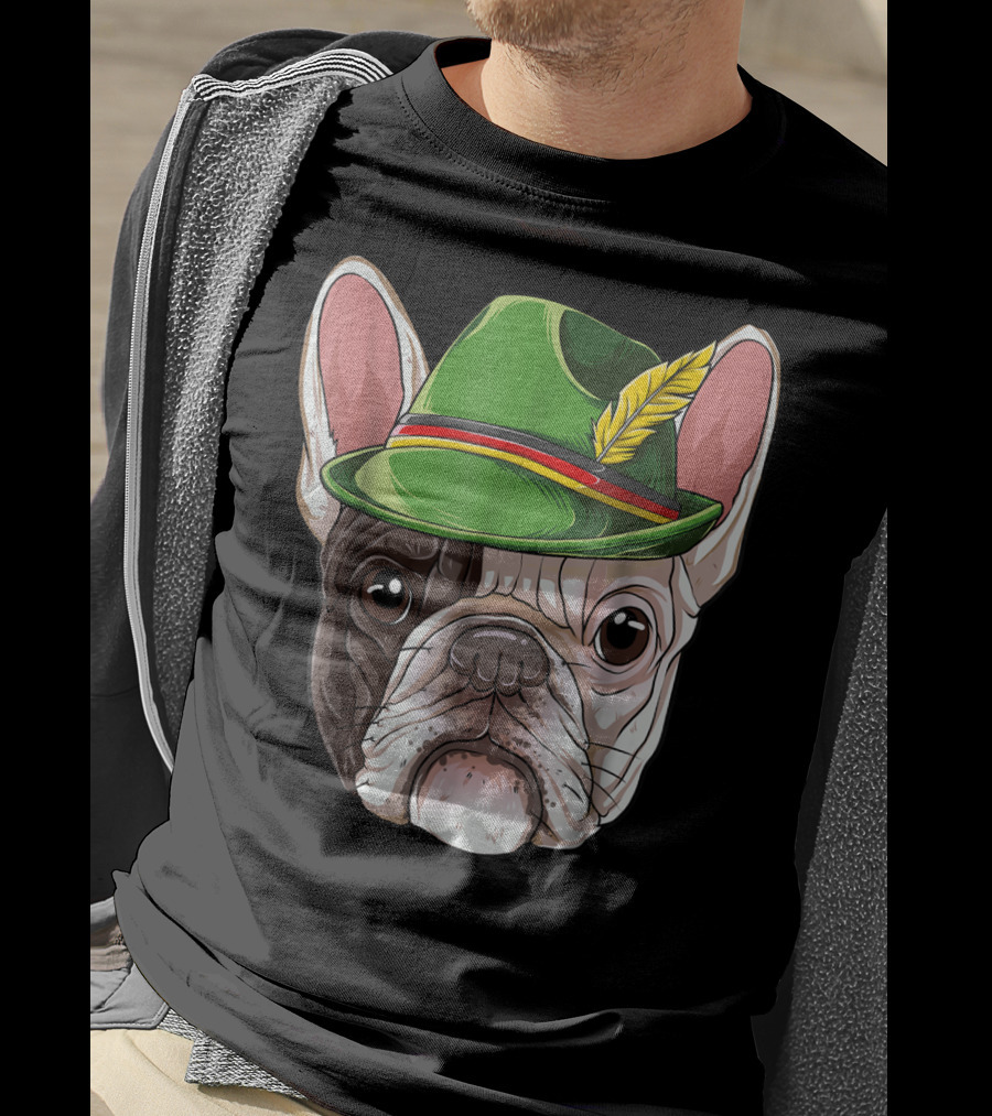 French Bulldog In Green Oktoberfest Hat With Feather T-Shirt