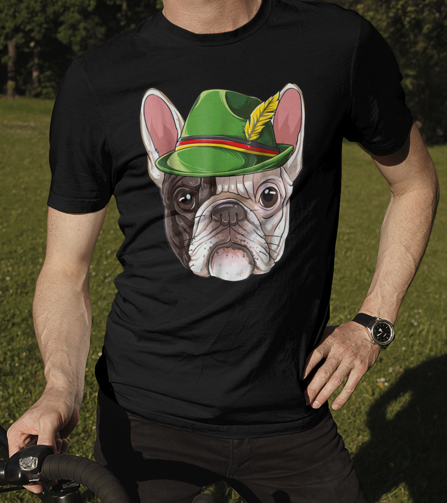 French Bulldog In Green Oktoberfest Hat With Feather T-Shirt