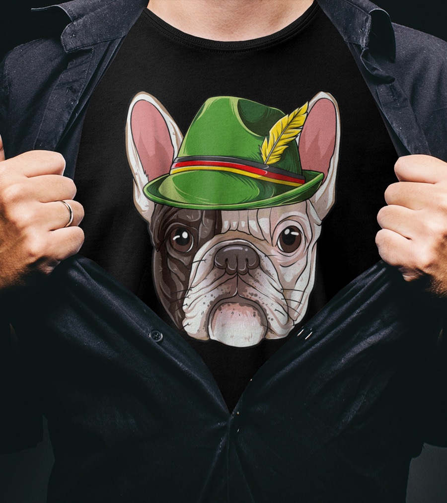 French Bulldog In Green Oktoberfest Hat With Feather T-Shirt