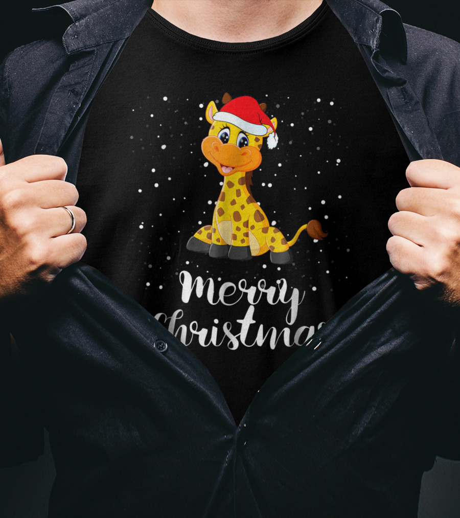 Merry Christmas Giraffe Family Group Matching T-Shirt