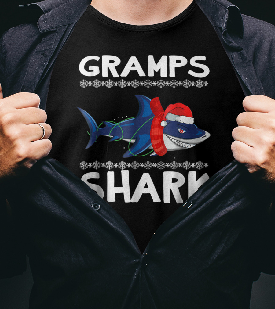 Gramps Shark Santa Hat Ugly Christmas Family T-Shirt