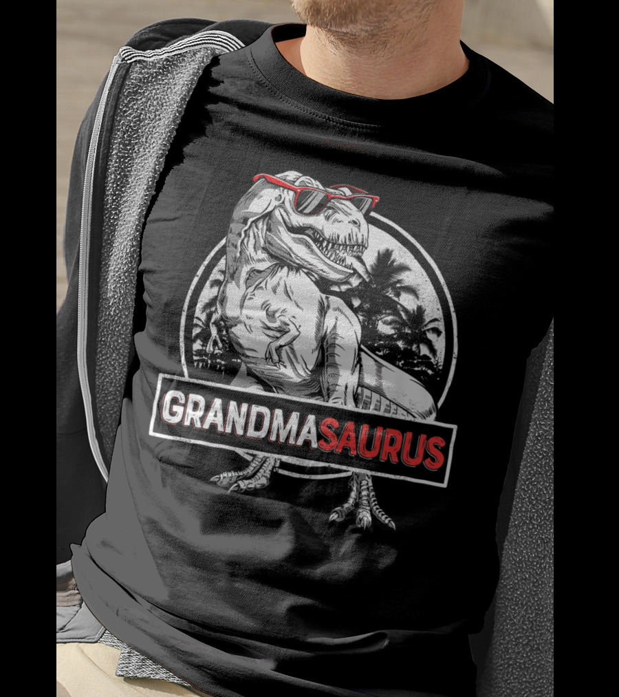 Grandmasaurus Rex Dinosaur Vintage Palm Trees Sunglasses T-Shirt