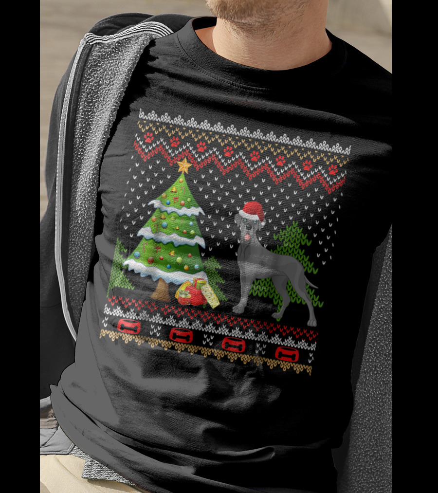 Great Danes Santa Christmas UglyDog Holiday Sweater Tree Present T-Shirt