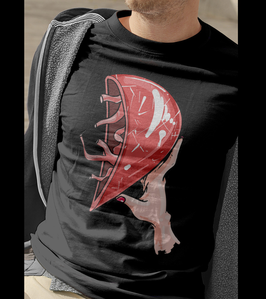 Hand Holding Semi-Open Anatomical Heart T-Shirt