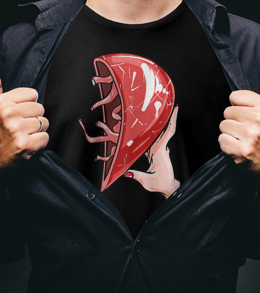 Hand Holding Semi-Open Anatomical Heart T-Shirt