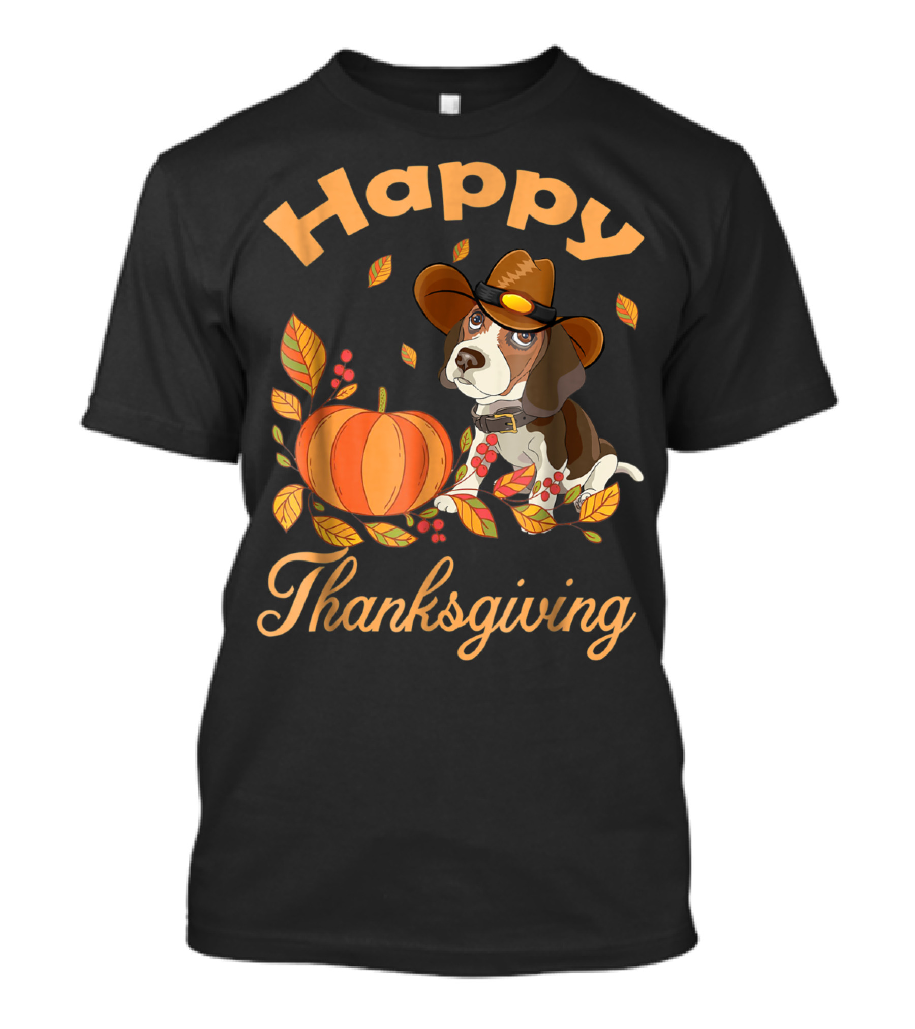 Happy Thanksgiving Beagles Pilgrim Pumpkin And Leaves T-Shirt