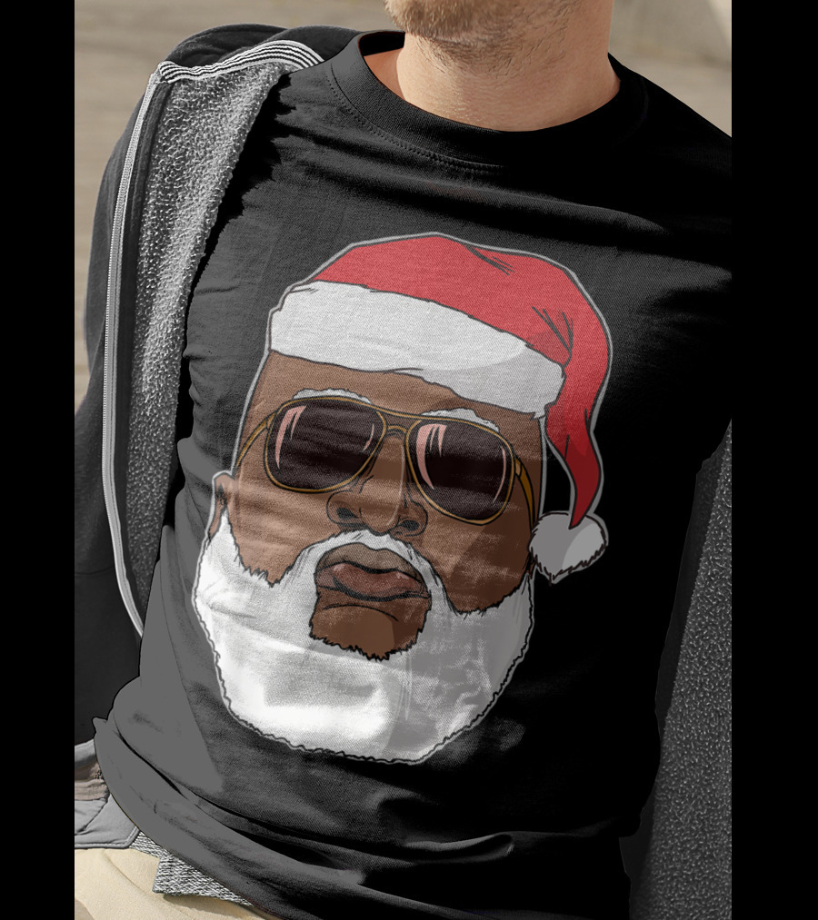 African American Santa With Sunglasses And Santa Hat T-Shirt