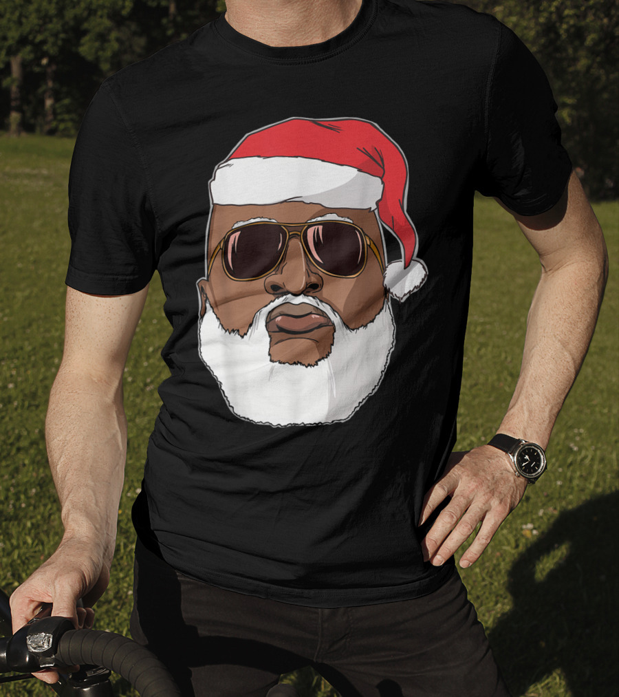 African American Santa With Sunglasses And Santa Hat T-Shirt