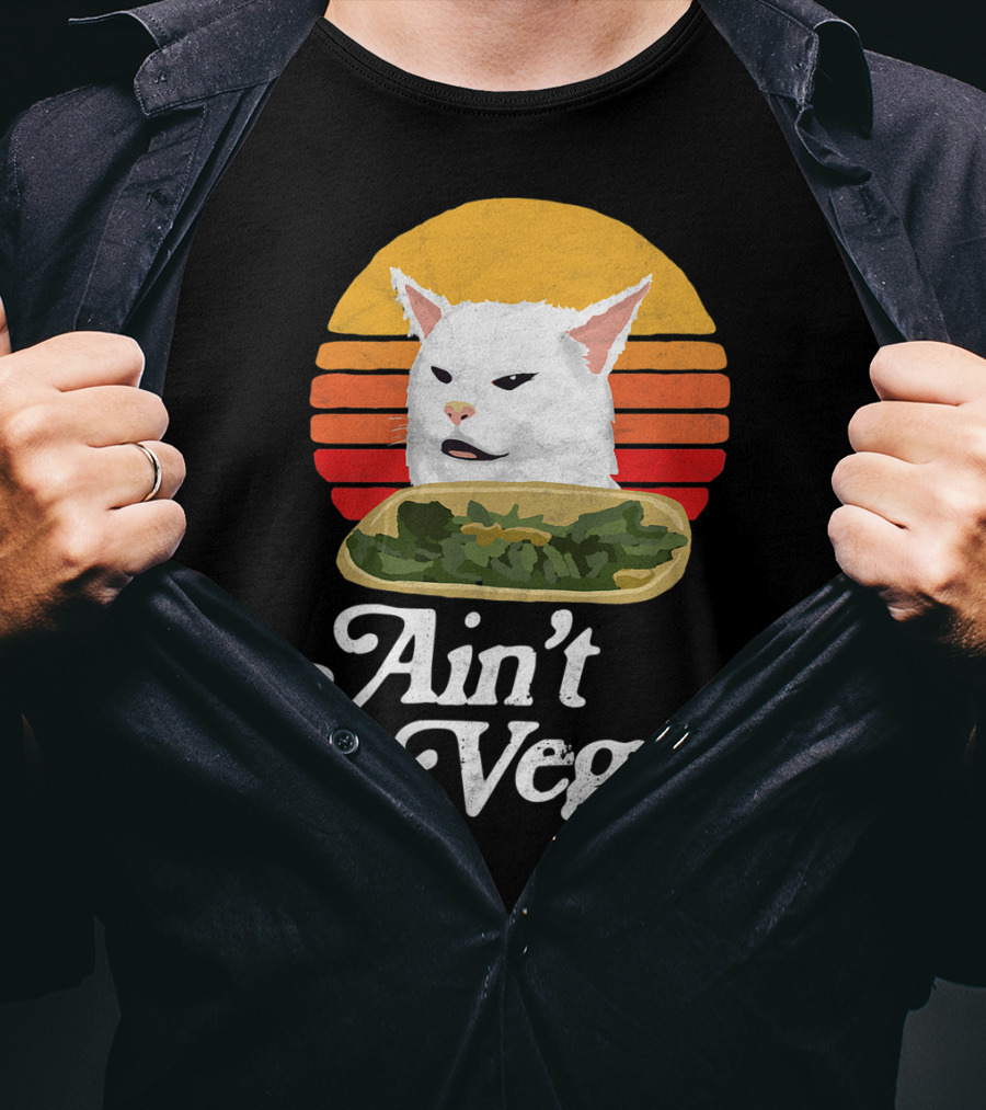 Ain't Vegan Arguing White Cat Retro Sunset T-Shirt