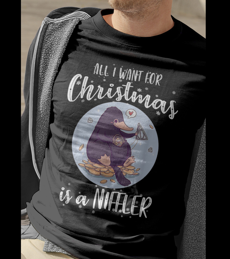All I Want For Christmas Is A Niffler Snowflakes Coins Jewel Heart Balloon T-Shirt