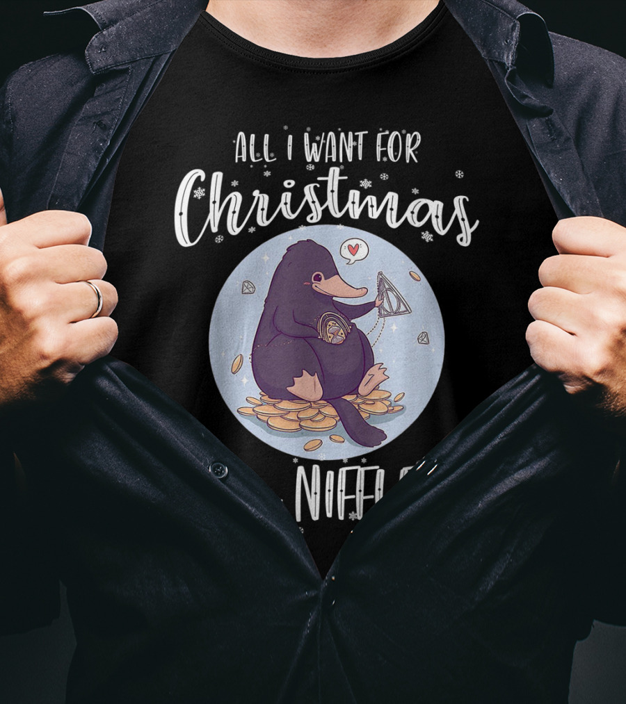All I Want For Christmas Is A Niffler Snowflakes Coins Jewel Heart Balloon T-Shirt