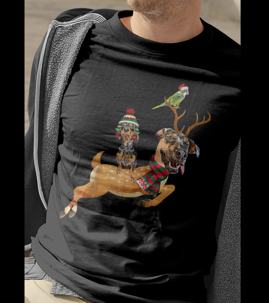 At's Andy And Thanri Reindeer Dog Duo With Santa Parrot T-Shirt