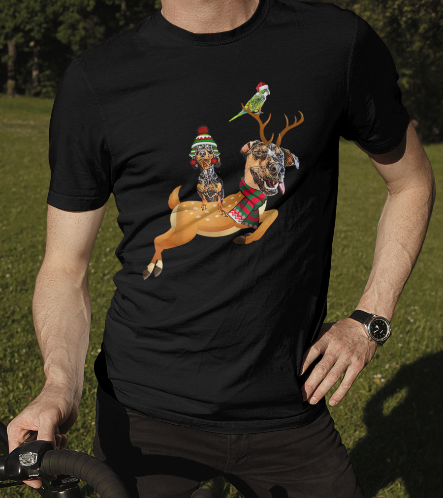 At's Andy And Thanri Reindeer Dog Duo With Santa Parrot T-Shirt