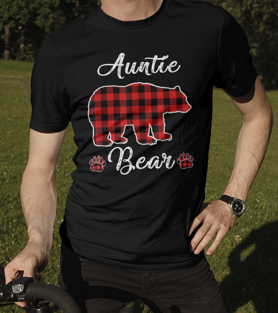 Auntie Bear Red Plaid Buffalo Christmas T-Shirt