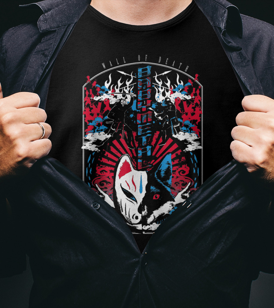 Babymetalfcus Wall Of Death Katana Mask Warriors Flames Red Blue Japan T-Shirt