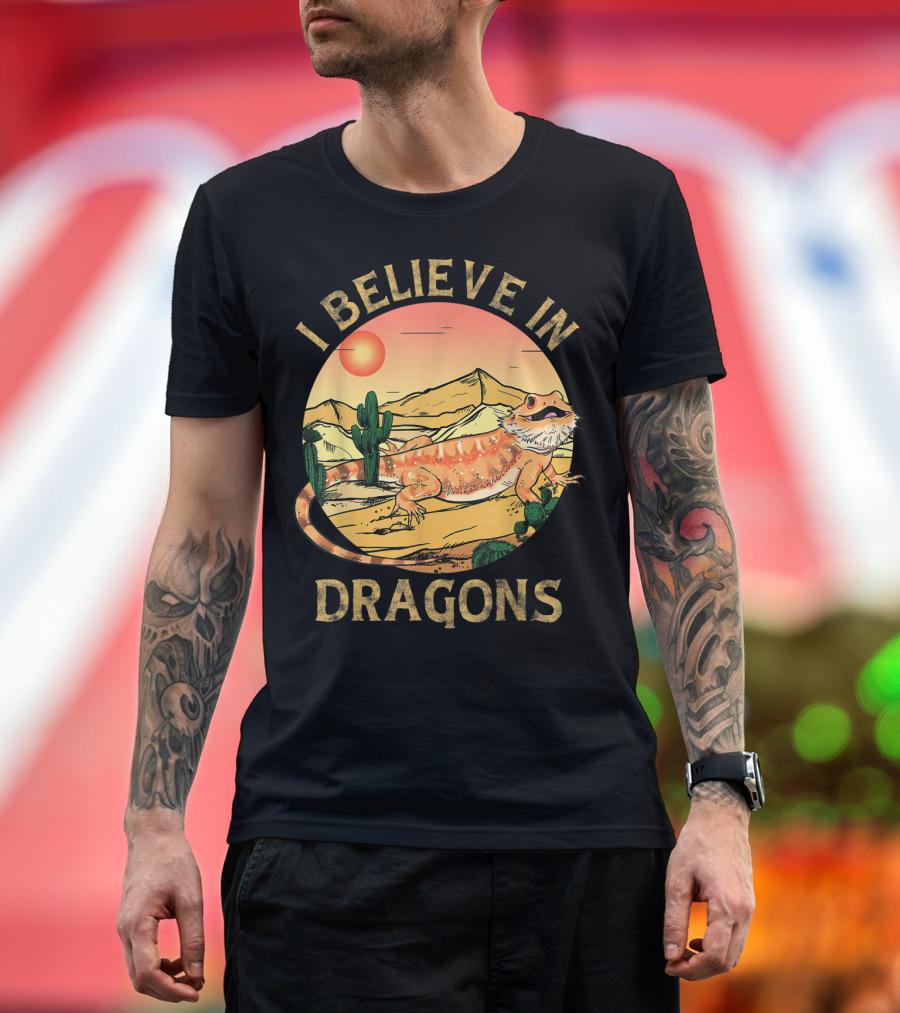I Believe In Dragons Bearded Cactus Desert Sunset T-Shirt