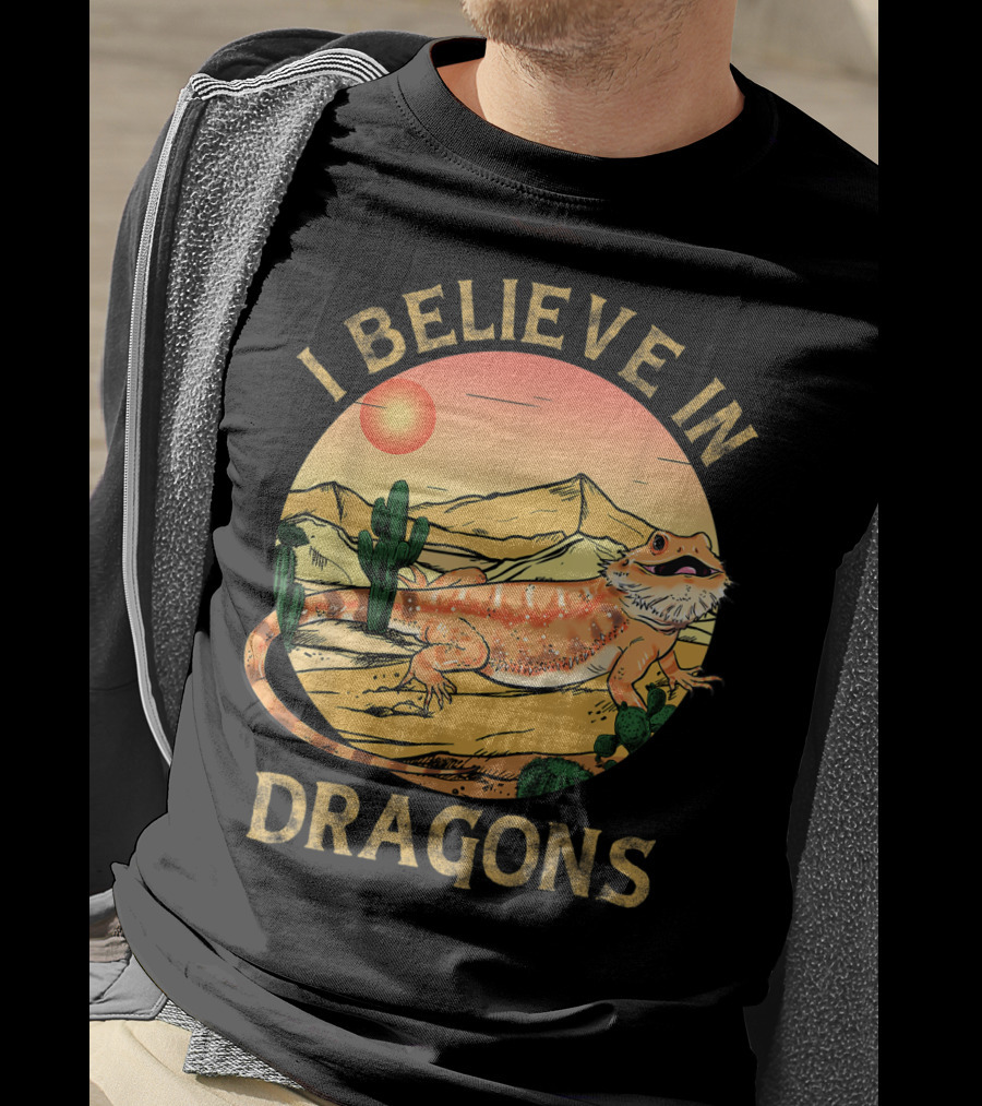 I Believe In Dragons Bearded Cactus Desert Sunset T-Shirt