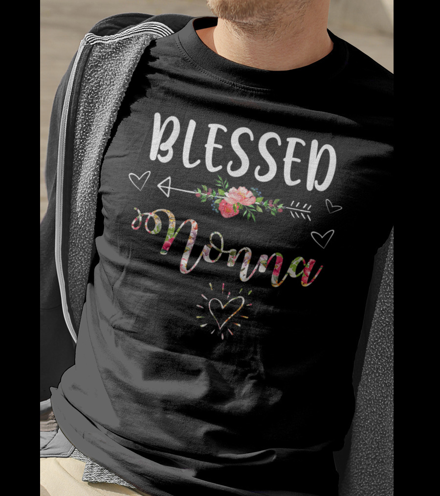 Blessed Nonna Floral Text With Heart And Arrow T-Shirt