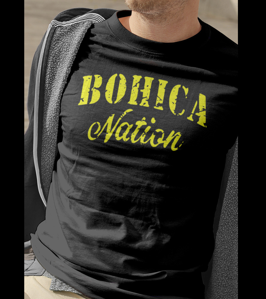 BOHICA Nation Military Style Stencil Font Vintage Distressed Look T-Shirt