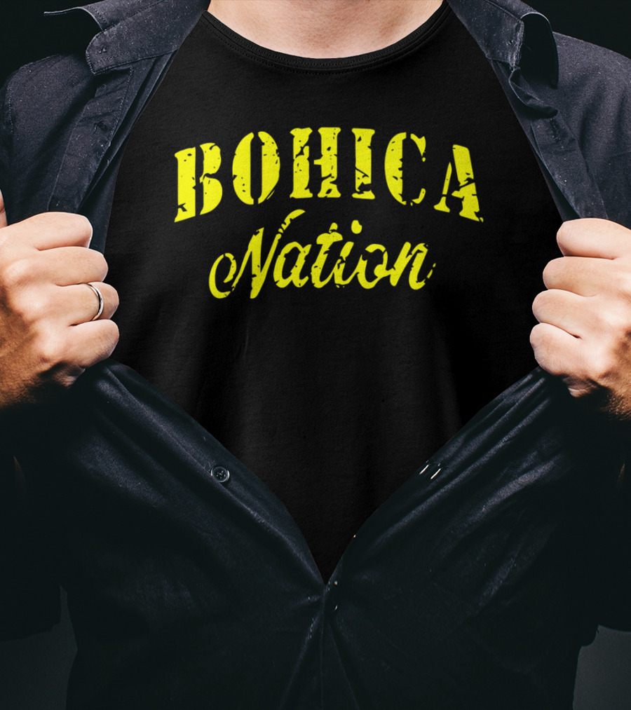 BOHICA Nation Military Style Stencil Font Vintage Distressed Look T-Shirt