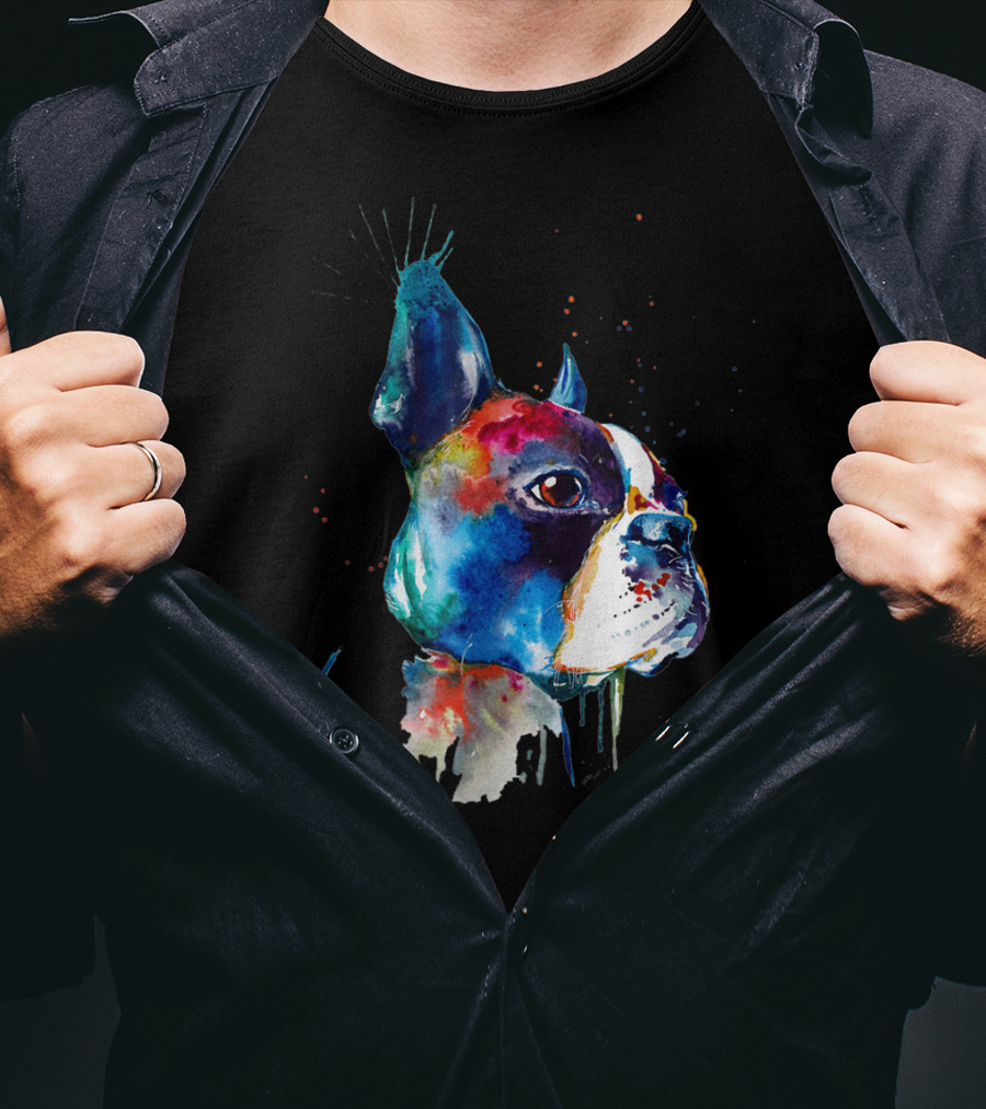 Boston Terrier Watercolor Funny Dog Breed Boston Terrier T-Shirt