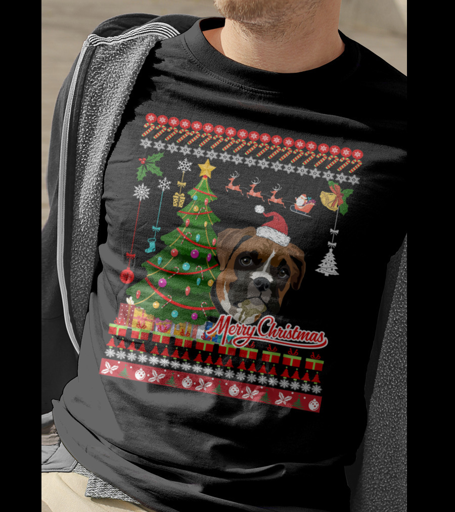 Merry Christmas Boxer Dog Ugly Christmas T-Shirt