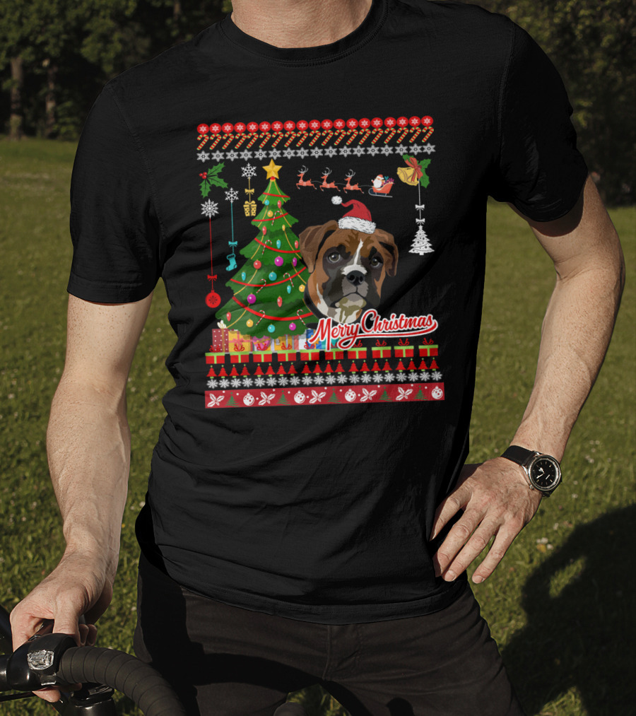 Merry Christmas Boxer Dog Ugly Christmas T-Shirt
