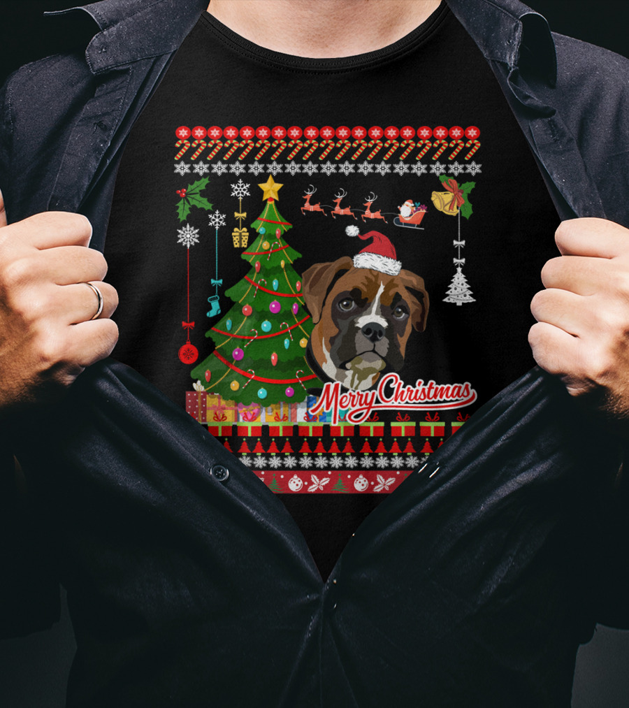 Merry Christmas Boxer Dog Ugly Christmas T-Shirt