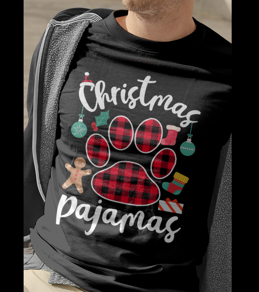 Buffalo Plaid Paw Print Christmas Pajamas Holiday T-Shirt