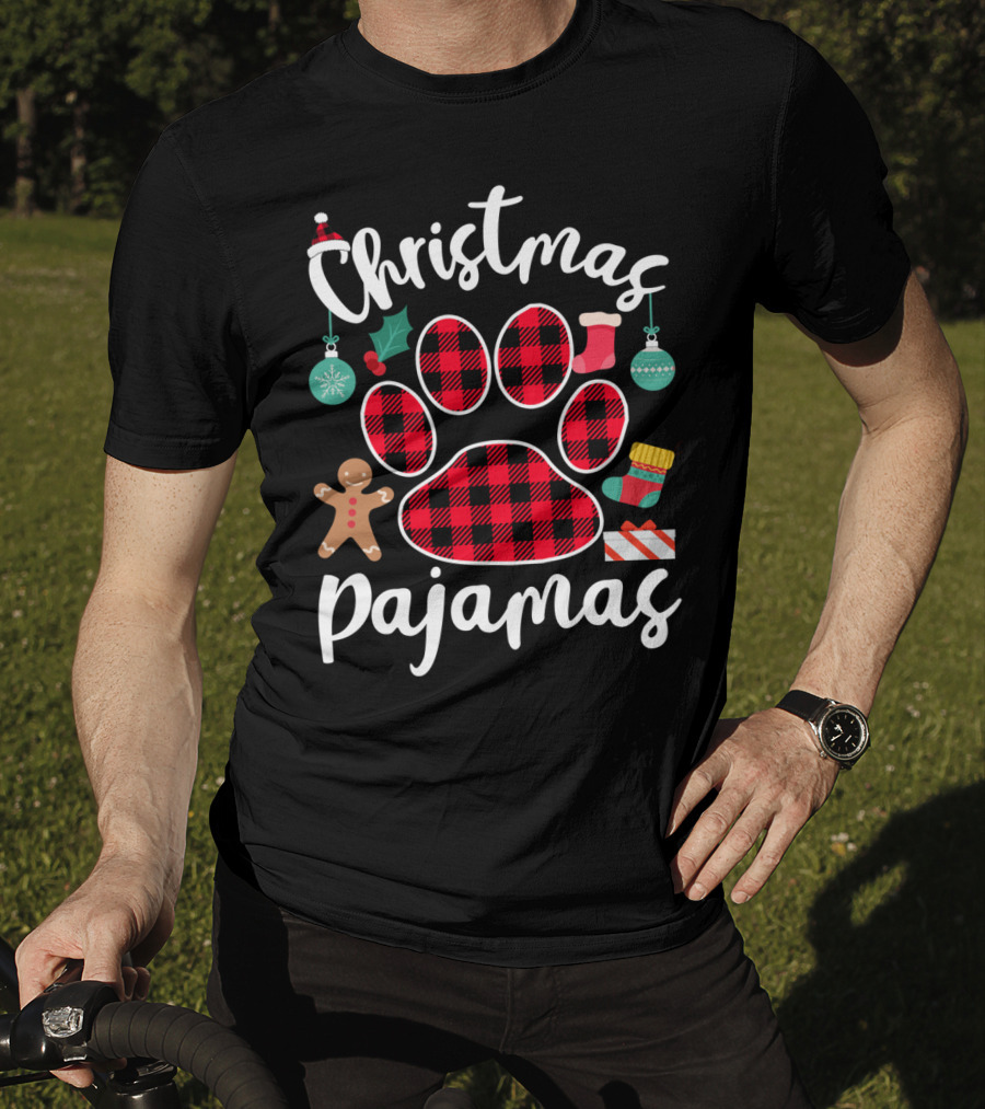 Buffalo Plaid Paw Print Christmas Pajamas Holiday T-Shirt