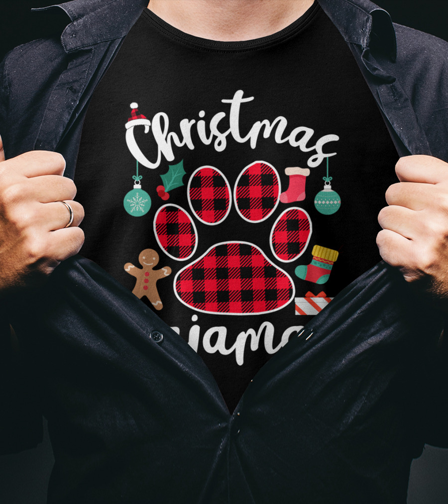 Buffalo Plaid Paw Print Christmas Pajamas Holiday T-Shirt