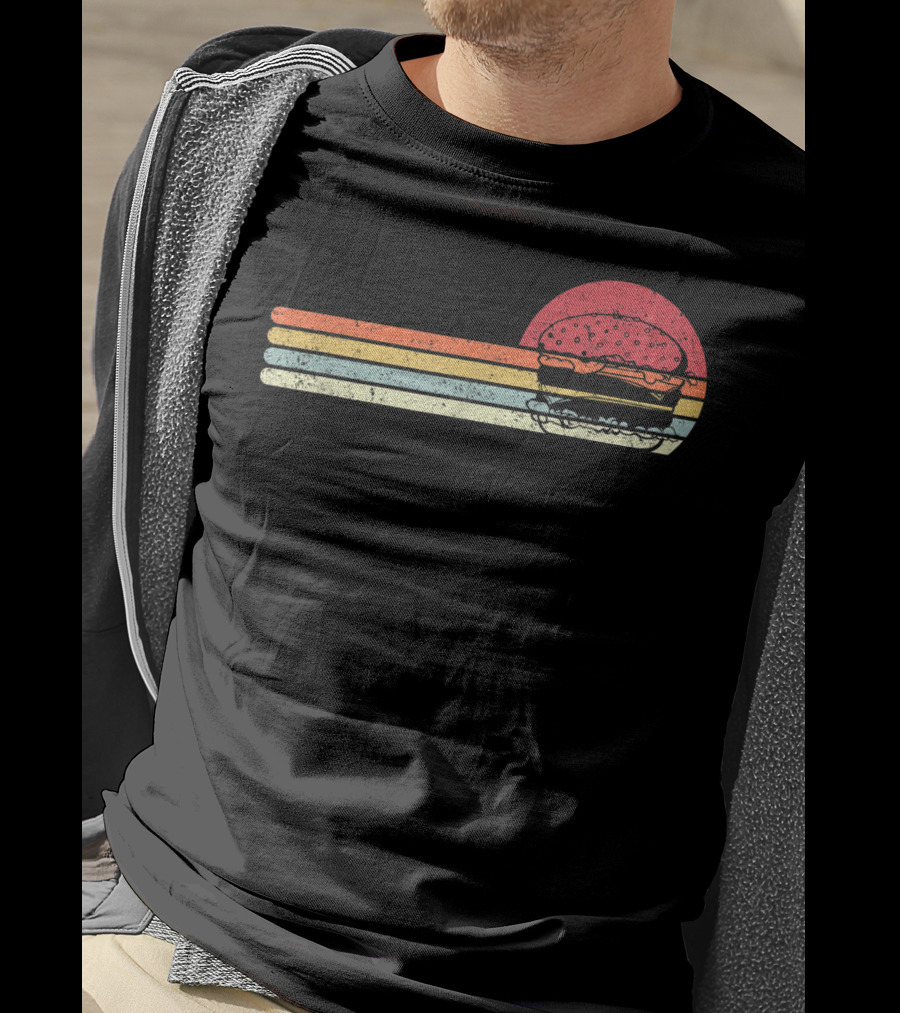 Burger Style Cheeseburger Retro Sunset Lines T-Shirt