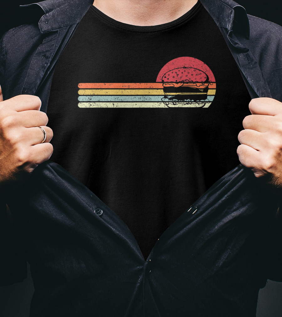Burger Style Cheeseburger Retro Sunset Lines T-Shirt