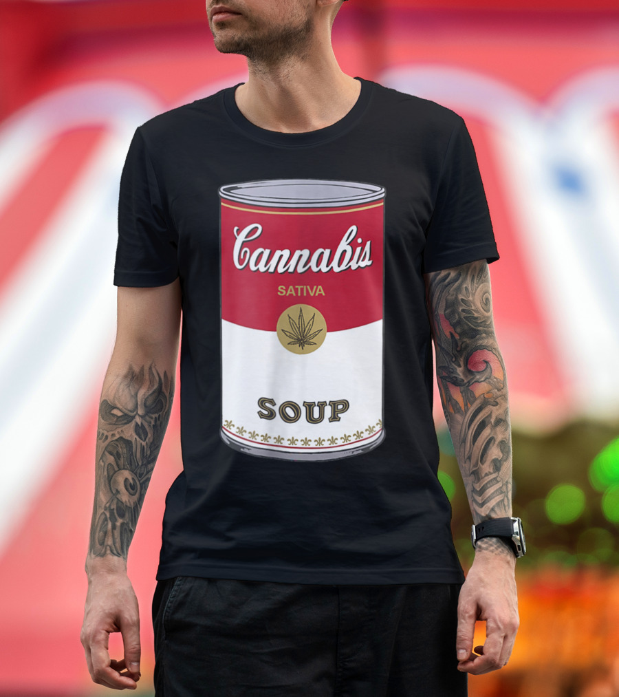Cannabis Sativa Soup Can with Red and White T-Shirt