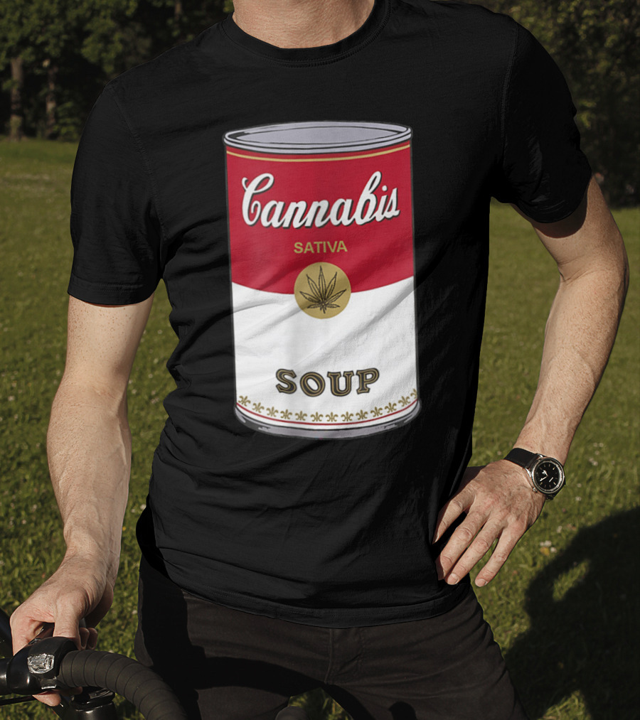 Cannabis Sativa Soup Can With Red And White T-Shirt