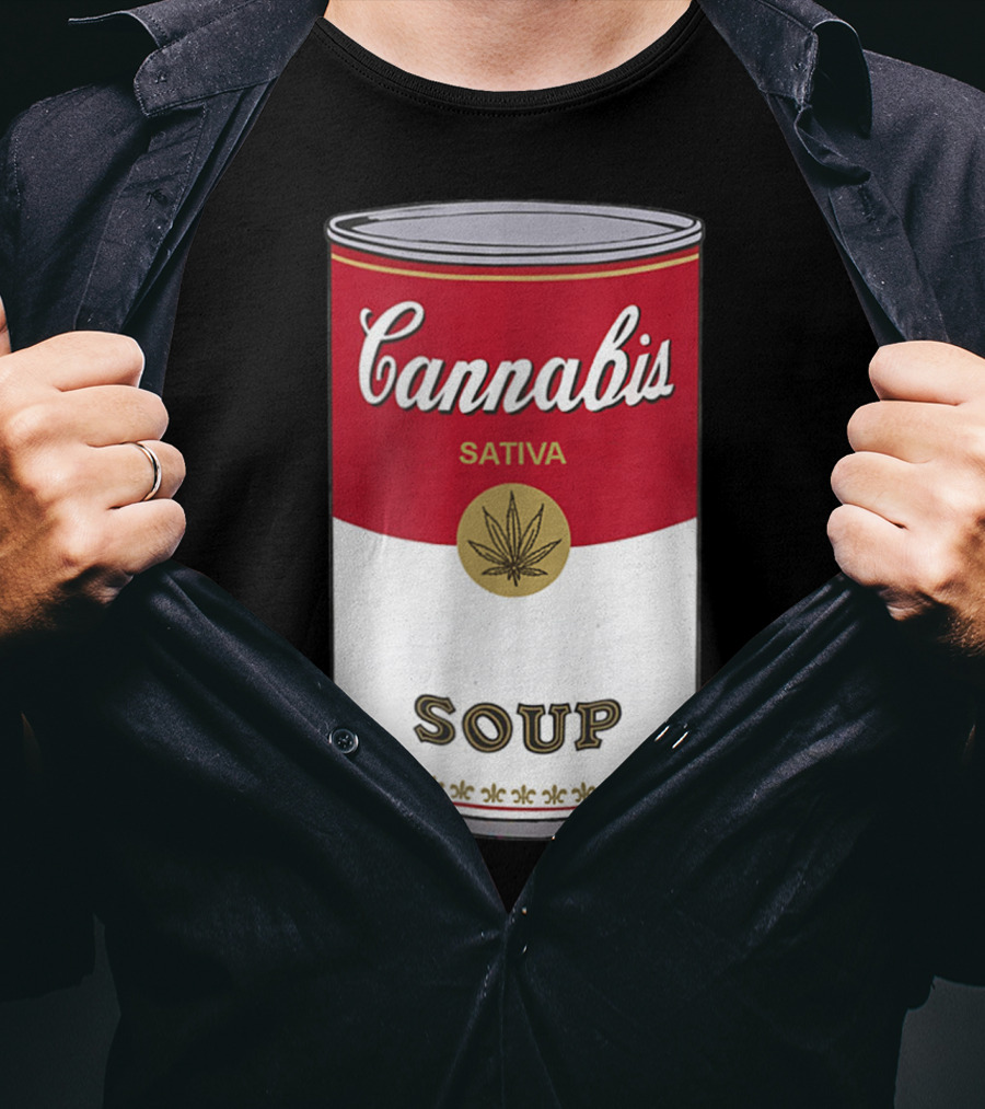 Cannabis Sativa Soup Can With Red And White T-Shirt