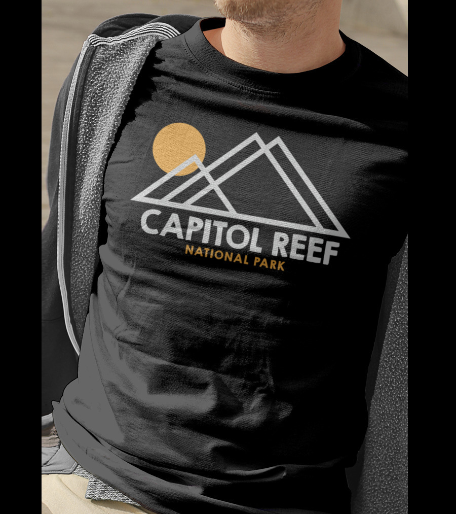 Capitol Reef National Park Utah Outline Sun And Mountains T-Shirt