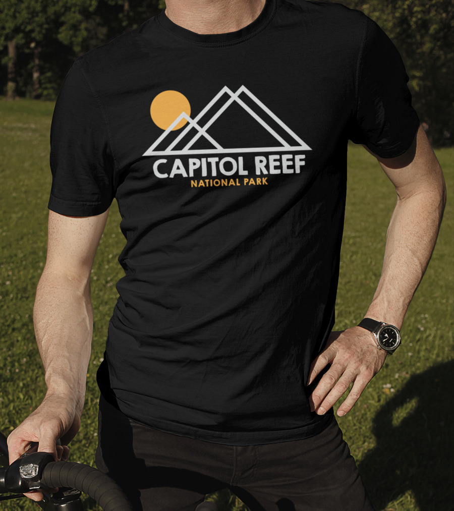 Capitol Reef National Park Utah Outline Sun And Mountains T-Shirt