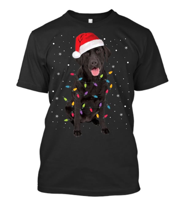 Christmas Black Labrador Retriever With Santa Hat And Holiday Lights T-Shirt