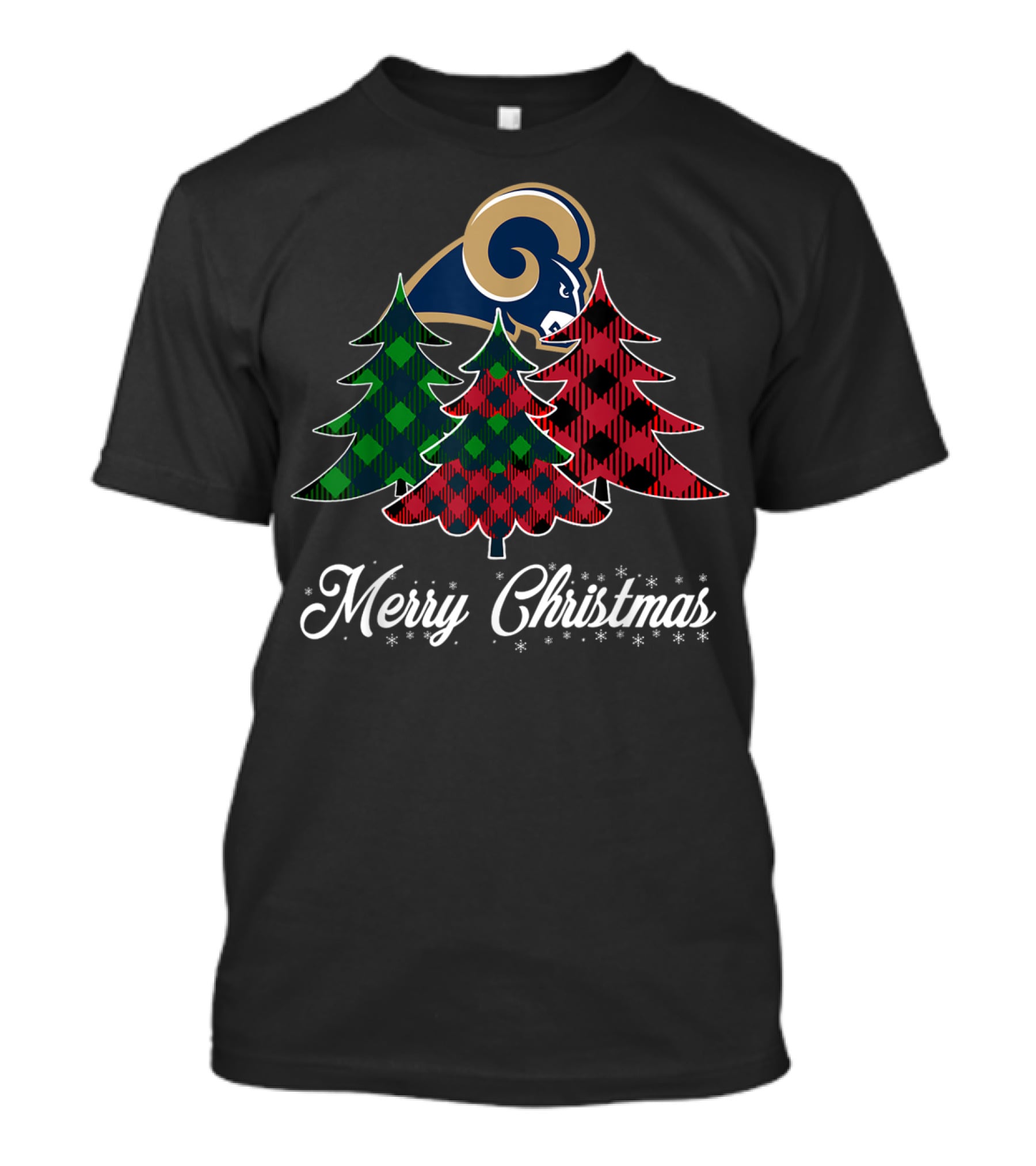 Merry Christmas Los Angeles Rams Plaid Trees Football Team T-Shirt