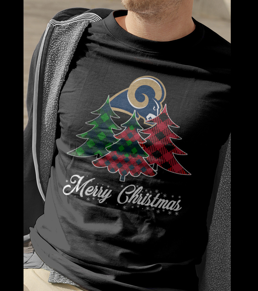 Merry Christmas Los Angeles Rams Plaid Trees Football Team T-Shirt