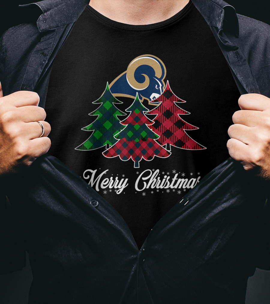Merry Christmas Los Angeles Rams Plaid Trees Football Team T-Shirt
