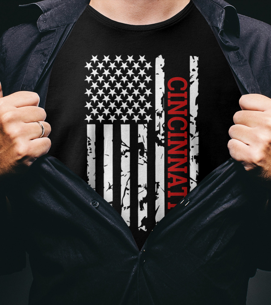 Cincinnati American Flag Grunge T-Shirt