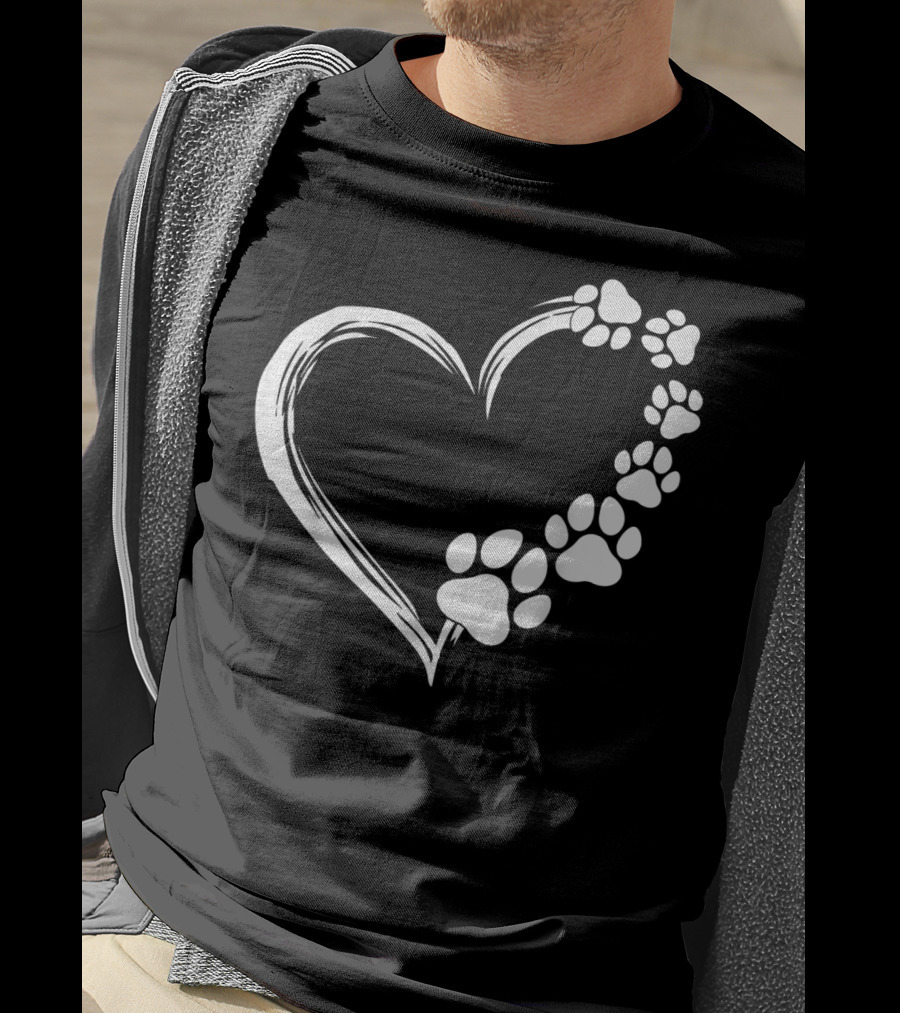 Puppy Paw Print Heart Cute Dog T-Shirt