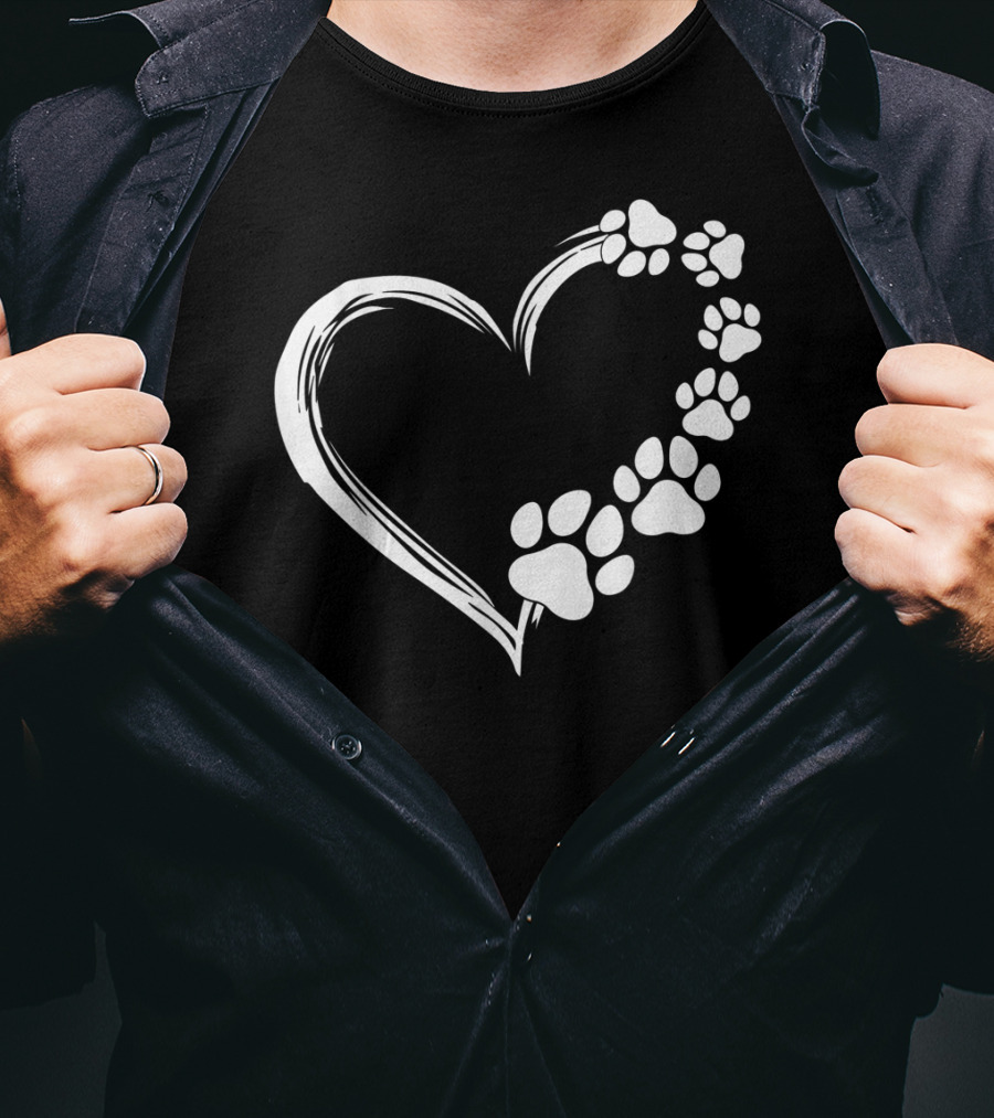 Puppy Paw Print Heart Cute Dog T-Shirt